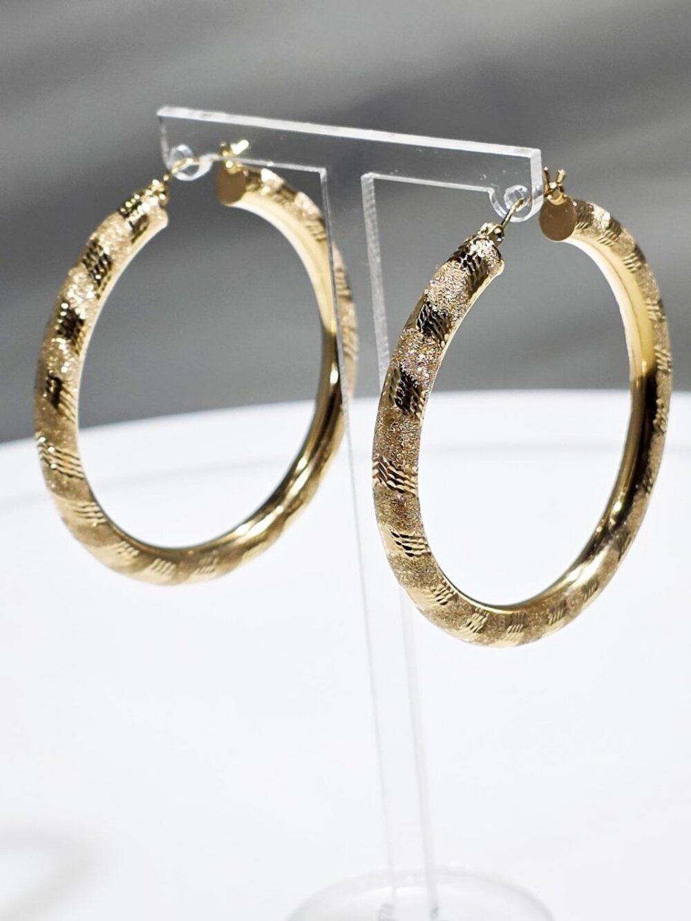14K Yellow Gold 50mm Wide Diamond Cut Hoop Earrings